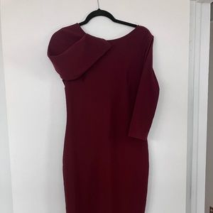 Burgundy boatneck bodycon 3/4 sleeve dress